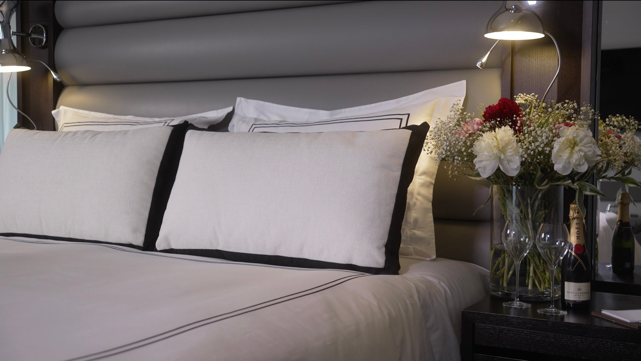 White and black decorative cushion.